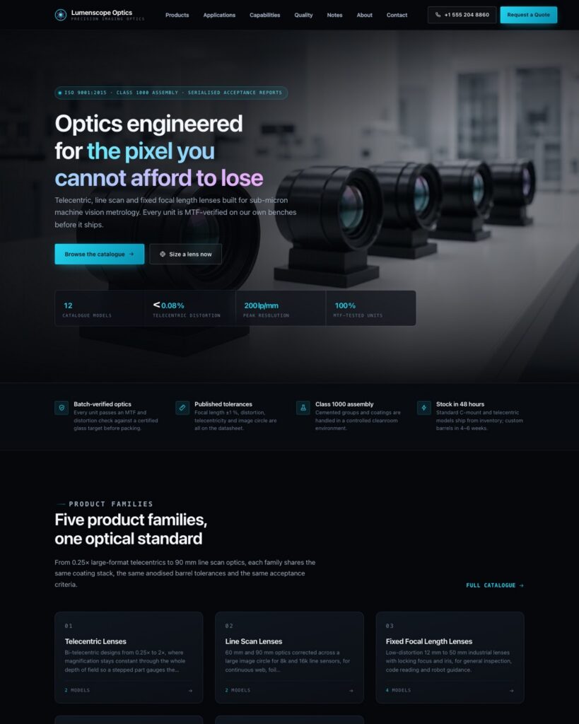 Lumenscope Optics 首页预览