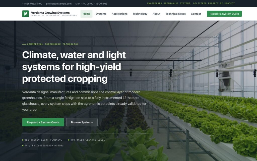 Verdanta Growing Systems 首页预览