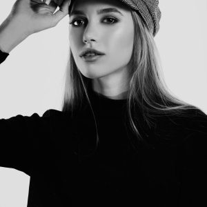 Editorial image for the Lior wide-leg denim.