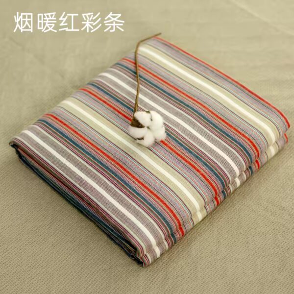 A类纯棉 正品黄河口老粗布床单纯棉加厚不起球粗布床单全棉三件套（烟暖红彩条）