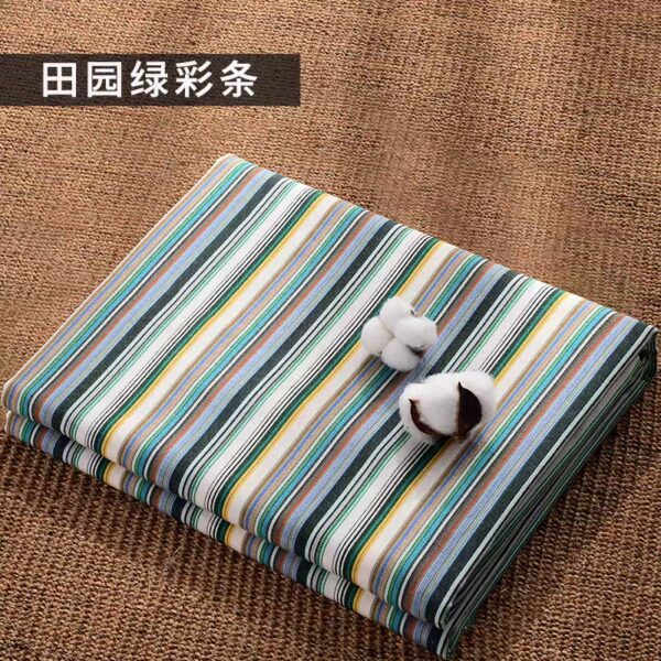 A类纯棉 正品黄河口老粗布床单纯棉加厚不起球粗布床单全棉三件套（田园绿彩条）