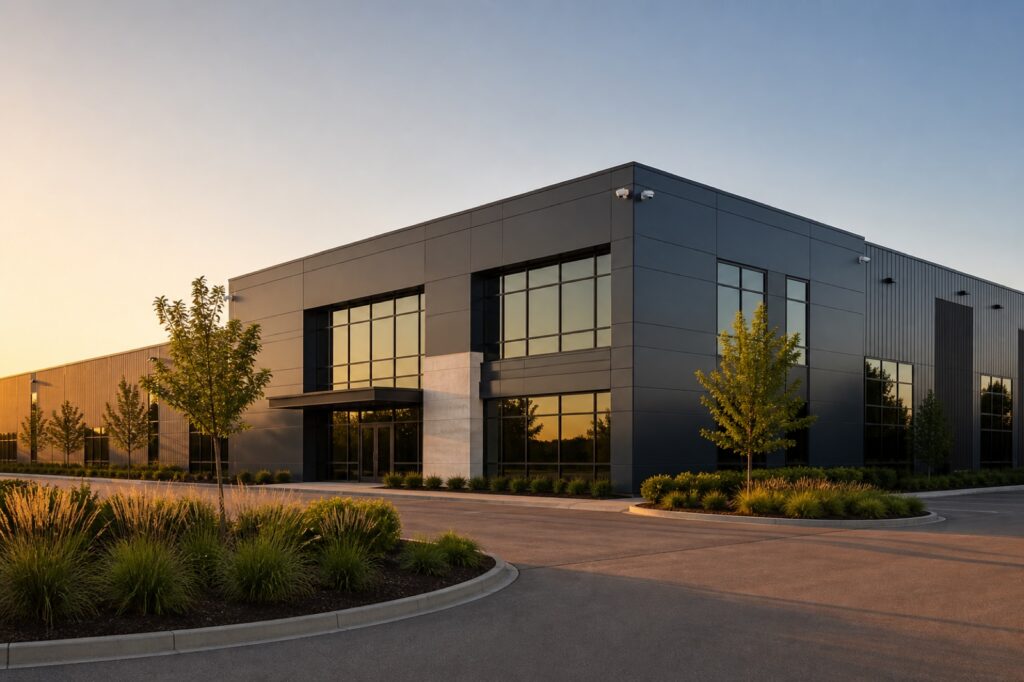 Modern office building of a security equipment company