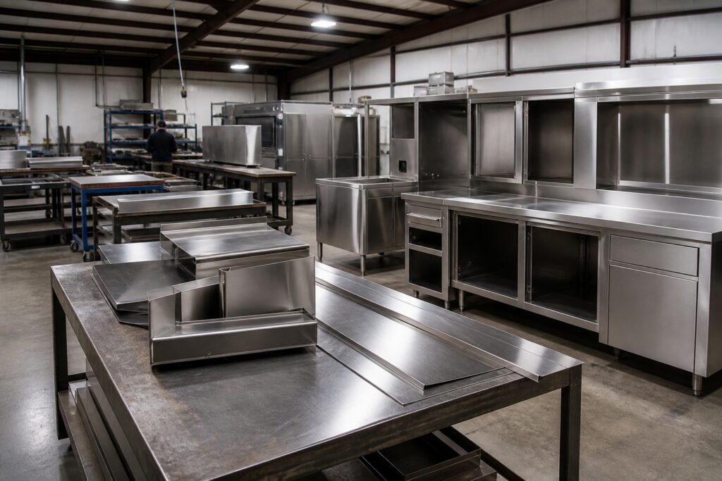 Stainless steel kitchen equipment fabrication floor