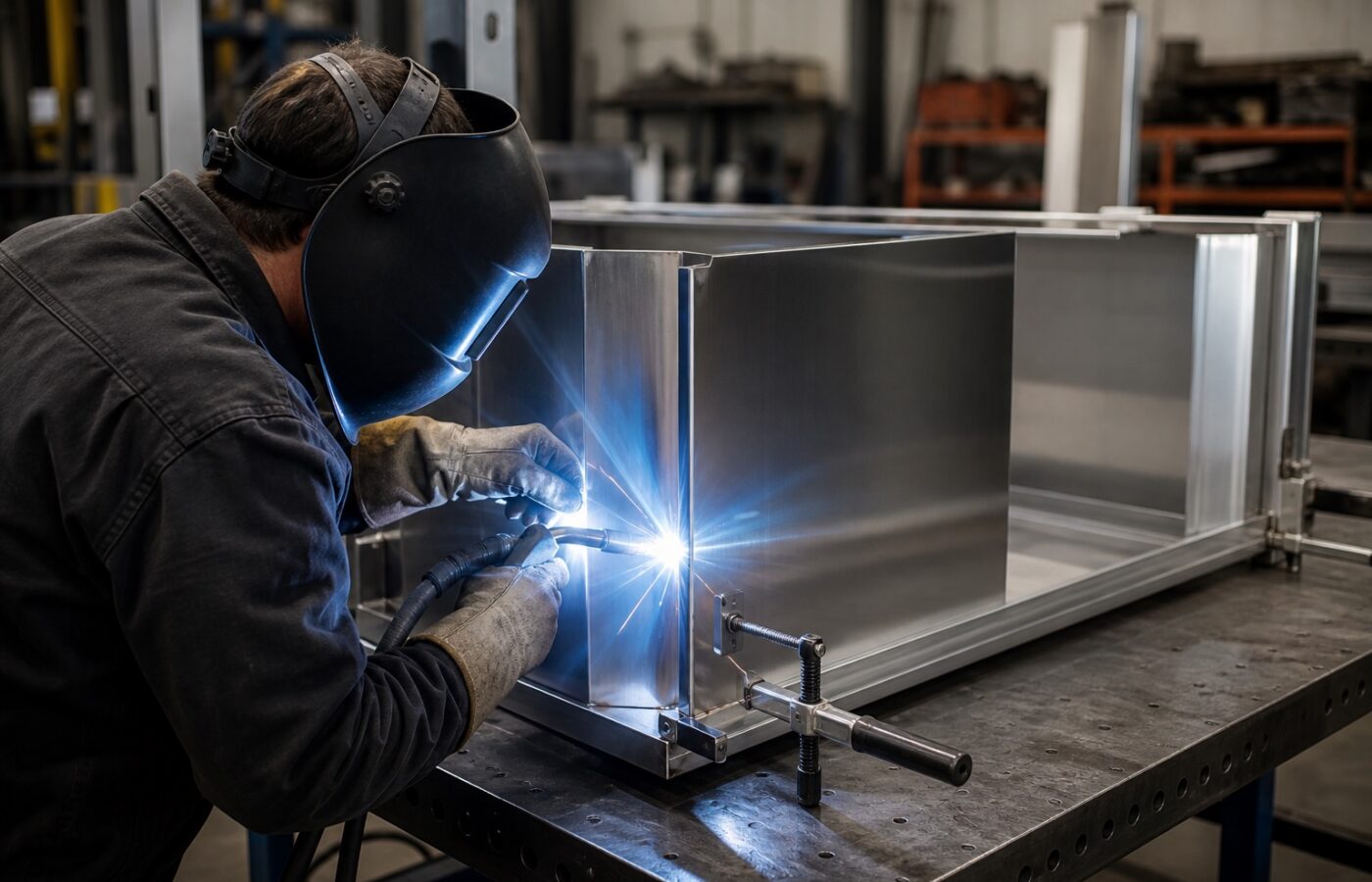 Welded seams, polished back to grain