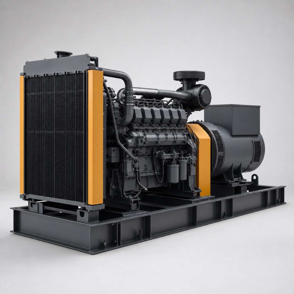 Open frame diesel generating set on a bunded baseframe