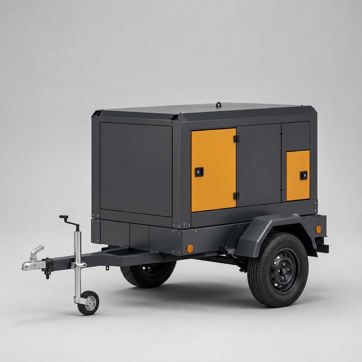 Trailer-mounted canopy generating set on a braked chassis