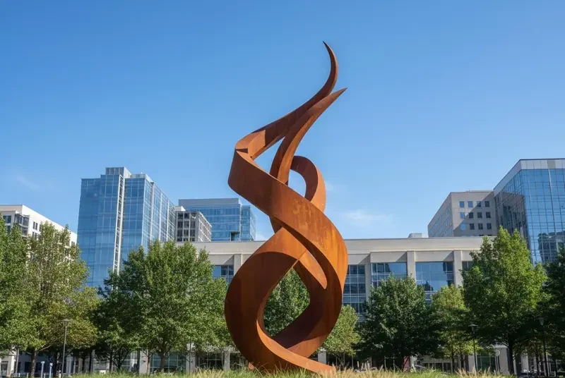 Bespoke large-scale corten steel sculptures and public metal art installations for resort landscape bidding.