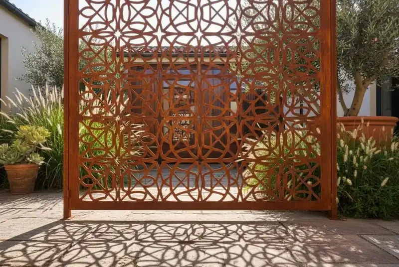 Heavy-duty architectural metal fencing and modular weathering steel boundary walls for commercial landscaping protection.