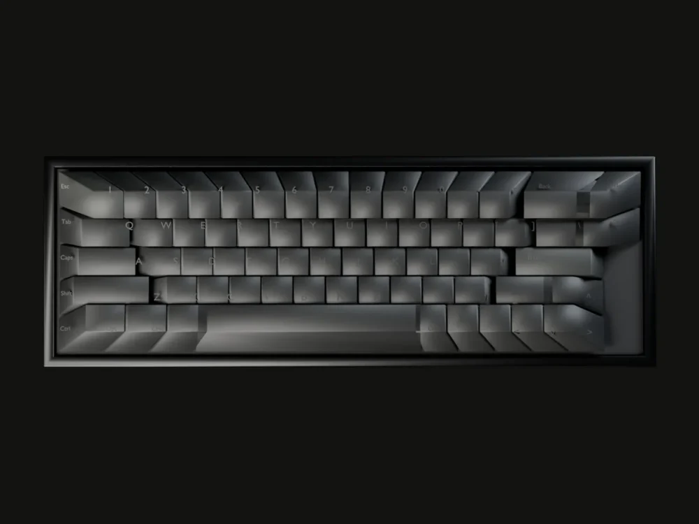 Blackout keycap set with legends in a lighter shade of the same carbon