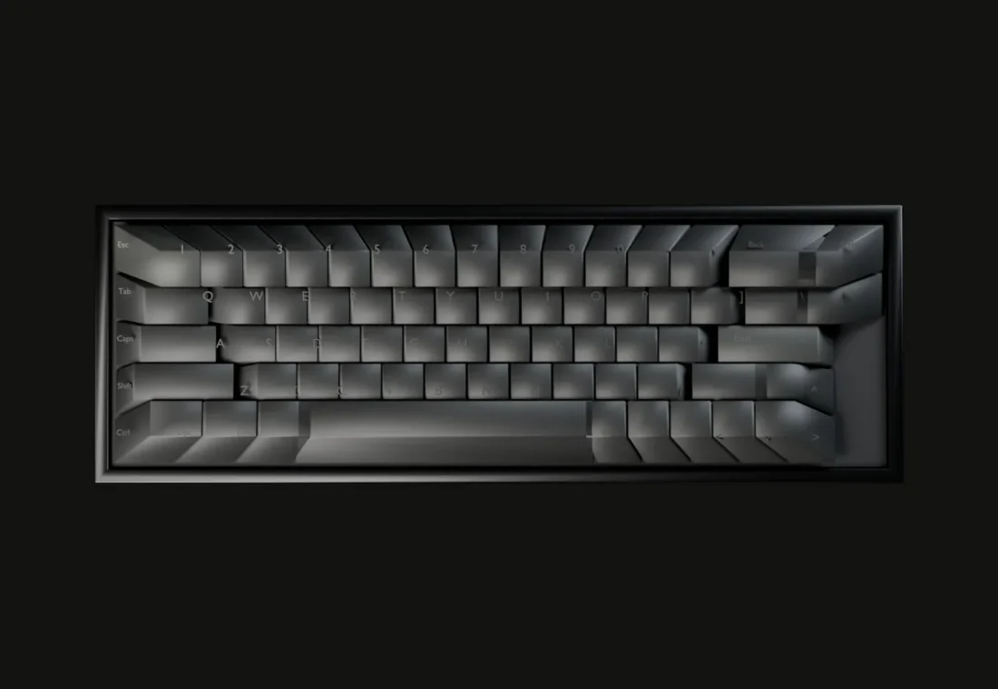 Blackout keycap set with legends in a lighter shade of the same carbon