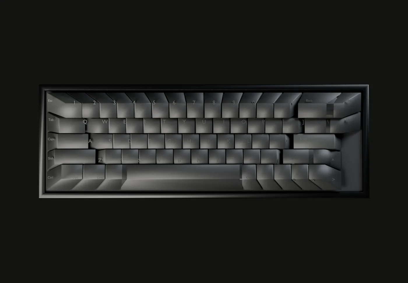 Blackout keycap set with legends in a lighter shade of the same carbon