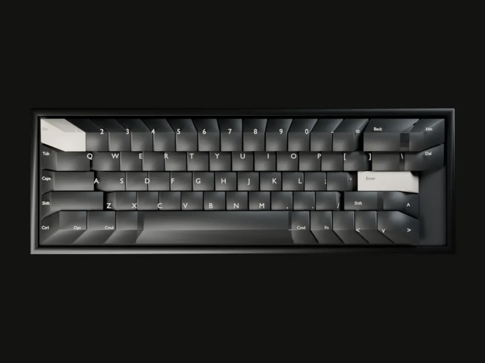 Carbon keycap set photographed from directly above