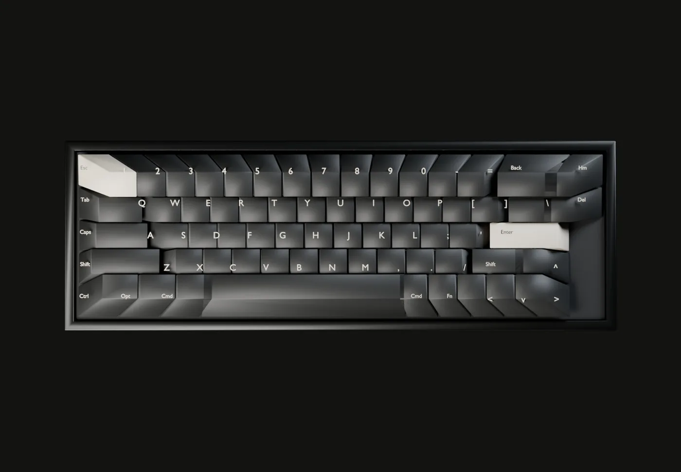 Carbon keycap set photographed from directly above
