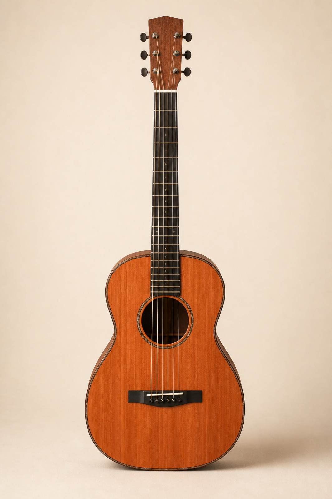 Small parlour acoustic guitar with an Adirondack spruce top and mahogany sides