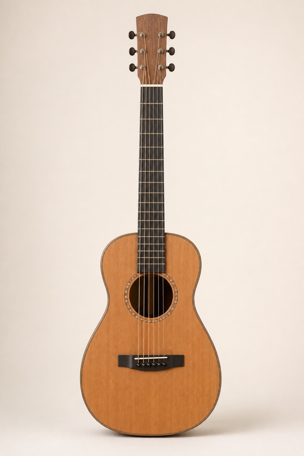 Compact short-scale travel acoustic guitar in black walnut