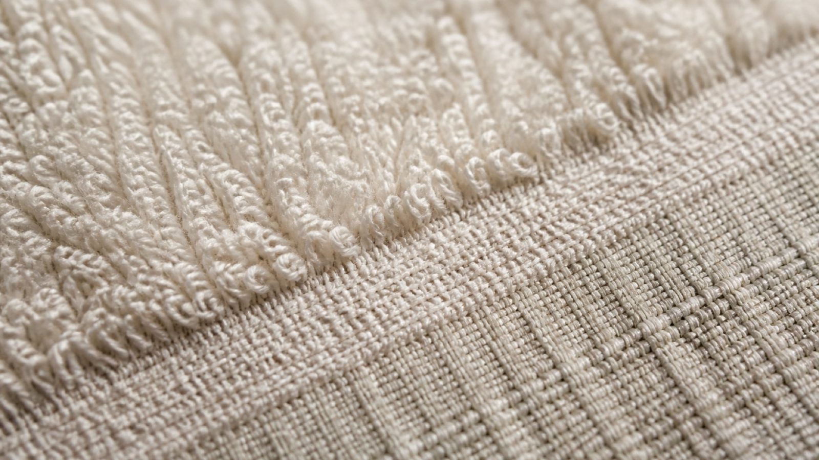 Macro of terry towelling loops and a woven dobby border
