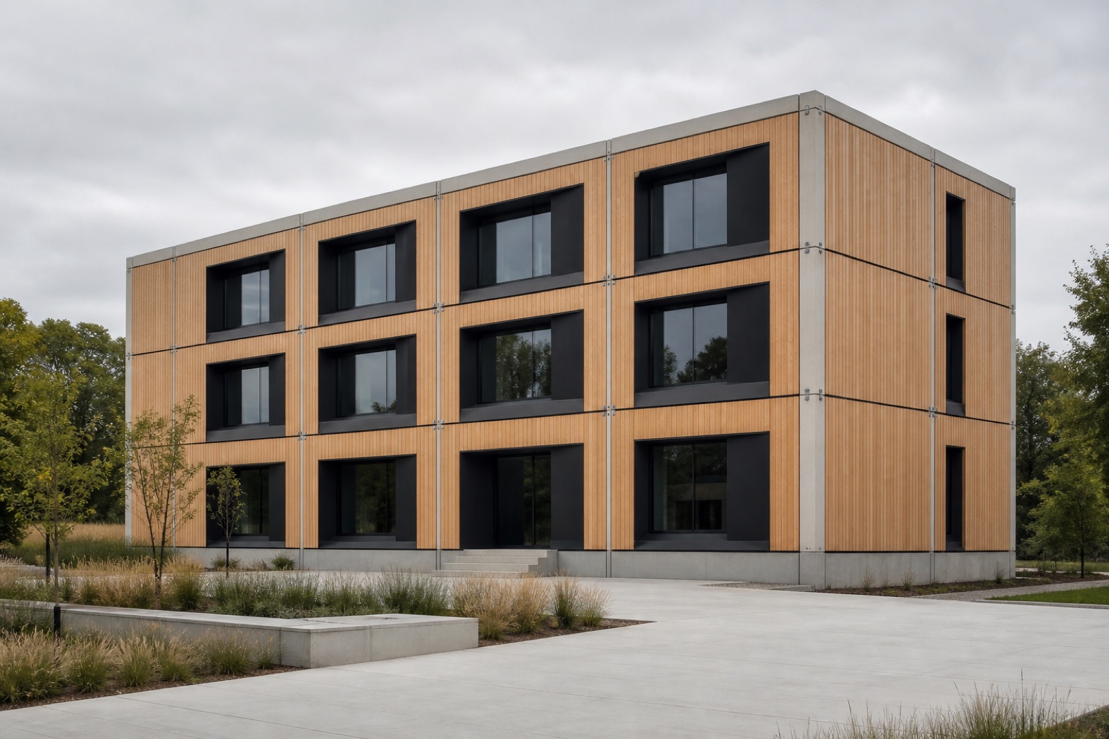 Three-storey stacked modular campus building