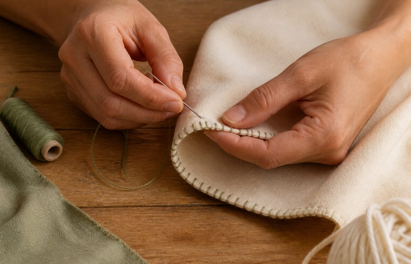 Sewn, sanded and checked by hand