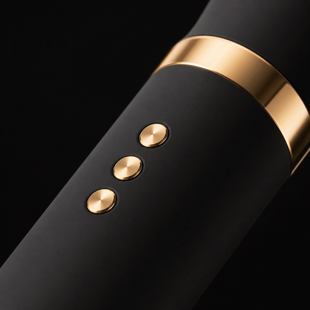 Close-up of the three gold control buttons