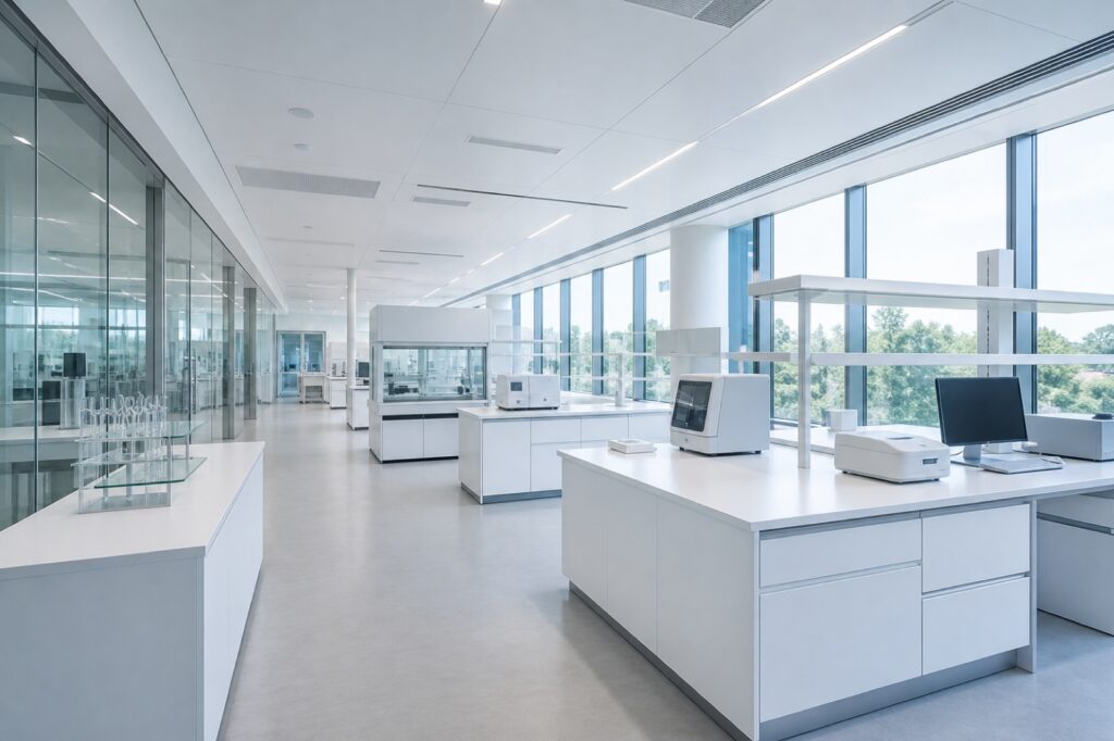 Bright research and development laboratory interior