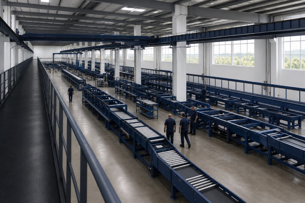Conveyor modules in assembly on the factory floor