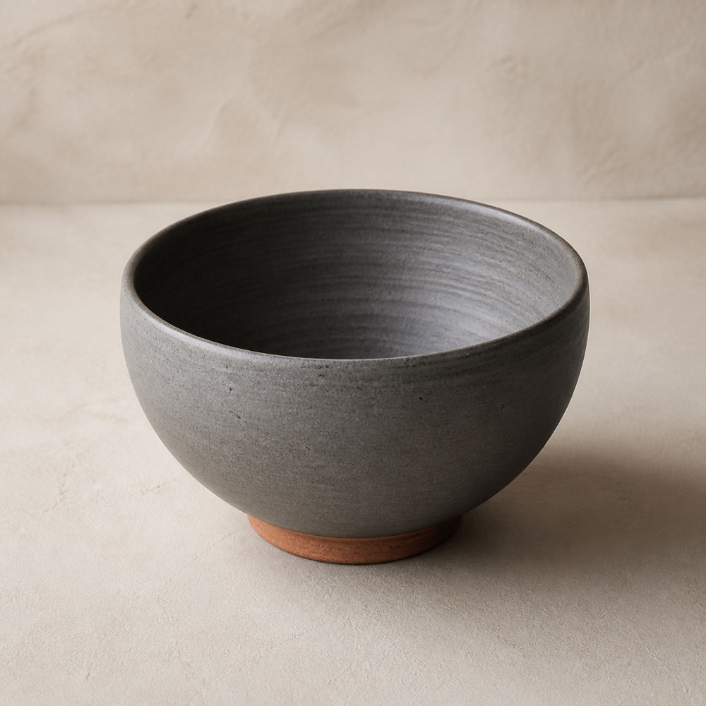 Deep soup bowl in charcoal matte glaze