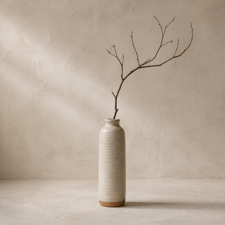 Tall slender vase in oatmeal glaze