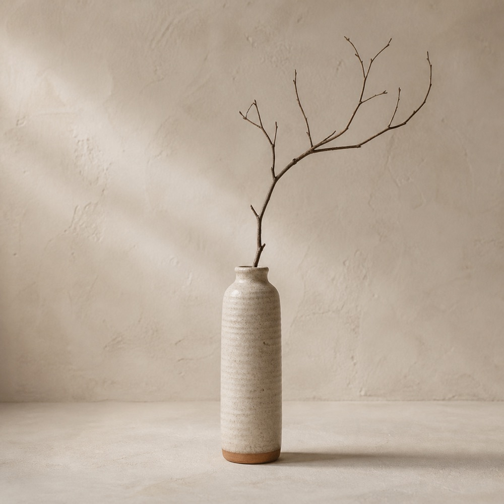 Tall slender vase in oatmeal glaze
