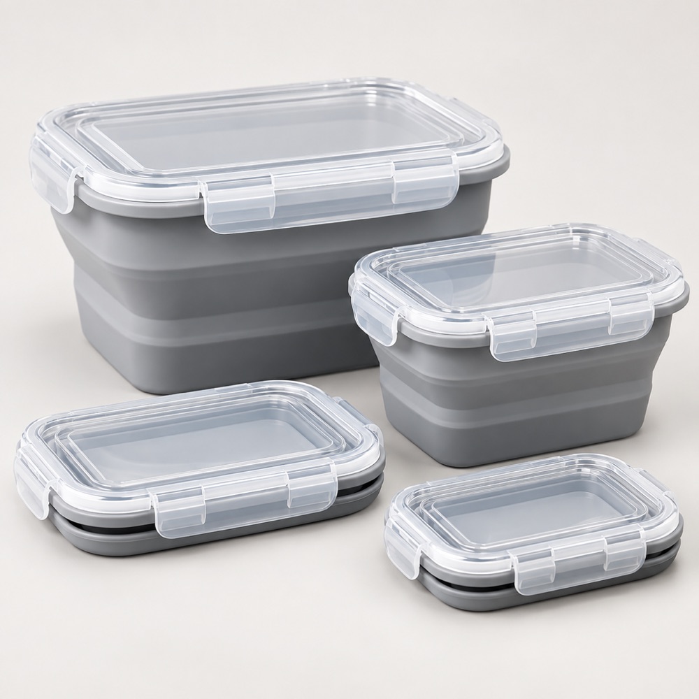 Collapsible Food Storage Set - 4 Boxes, Flat When Empty | FOLDBOX