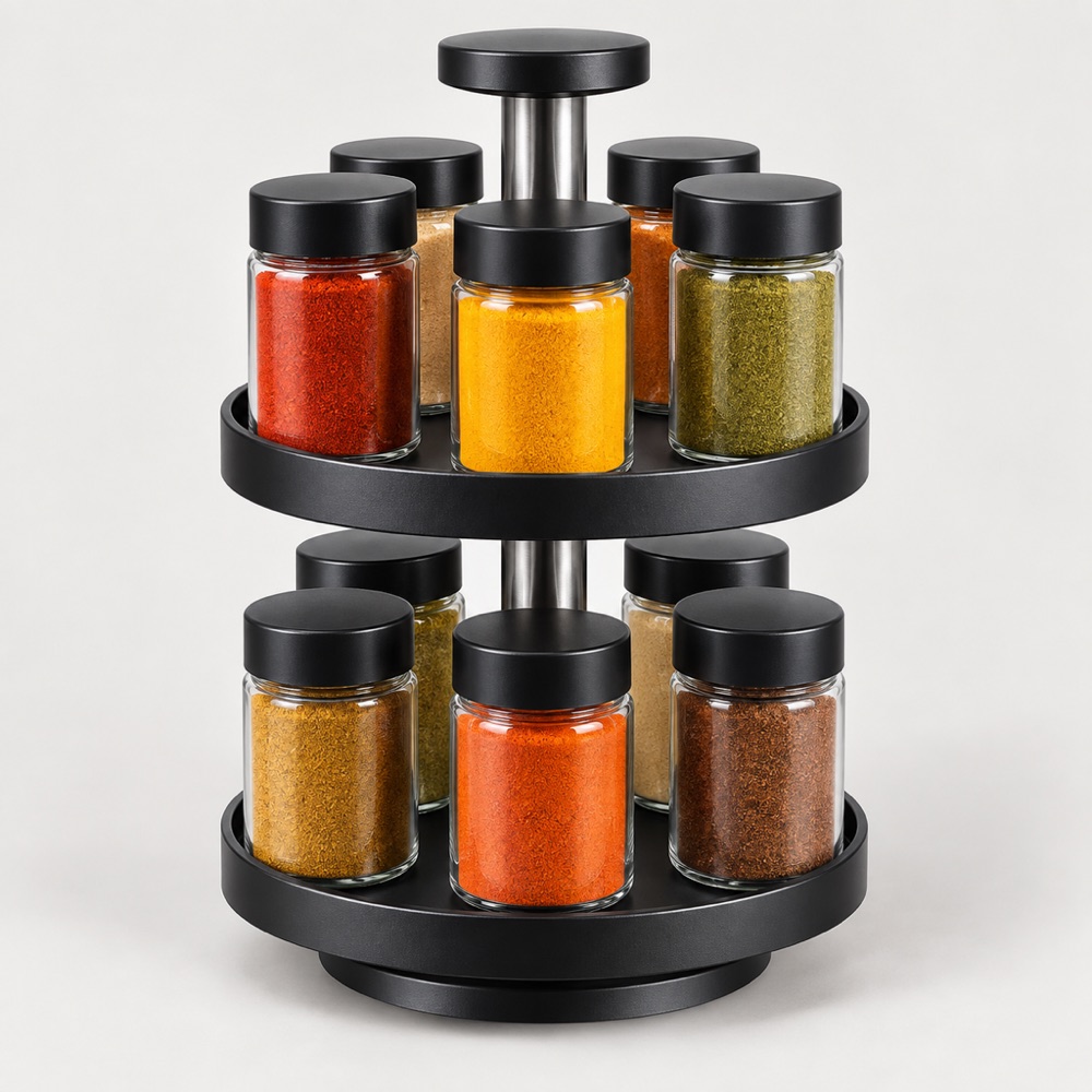 Rotating Spice Rack Carousel - 12 Labelled Jars | SPINSPICE