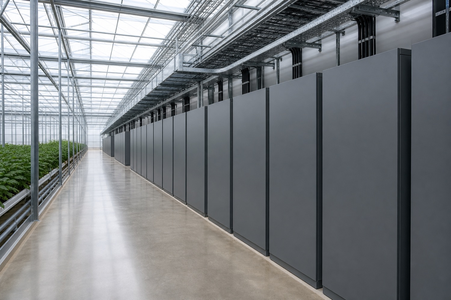 Technical corridor with greenhouse control cabinets