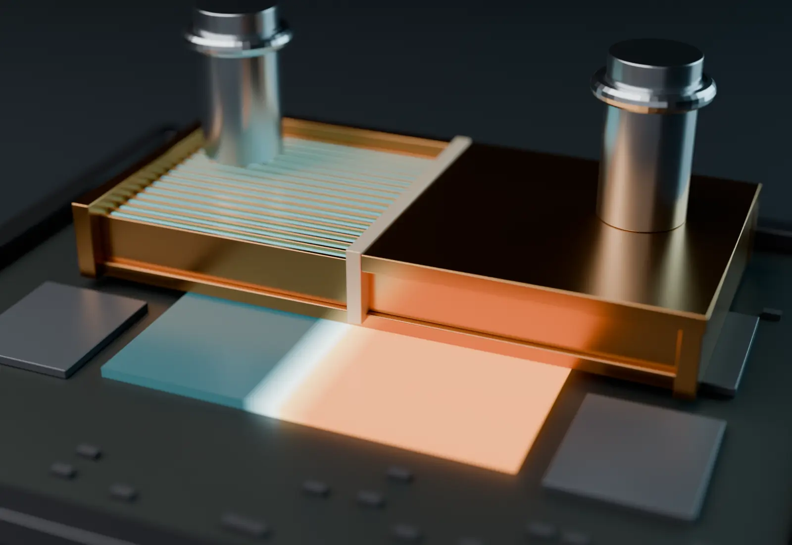CP-4000 half section showing the copper microchannels and coolant