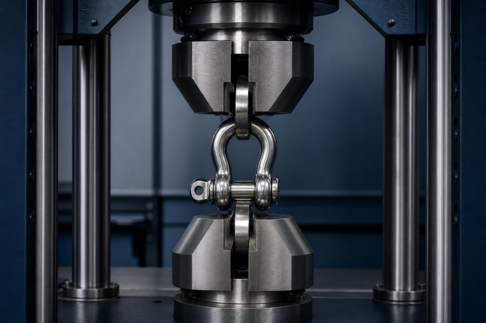 Shackle under load in a tensile testing machine