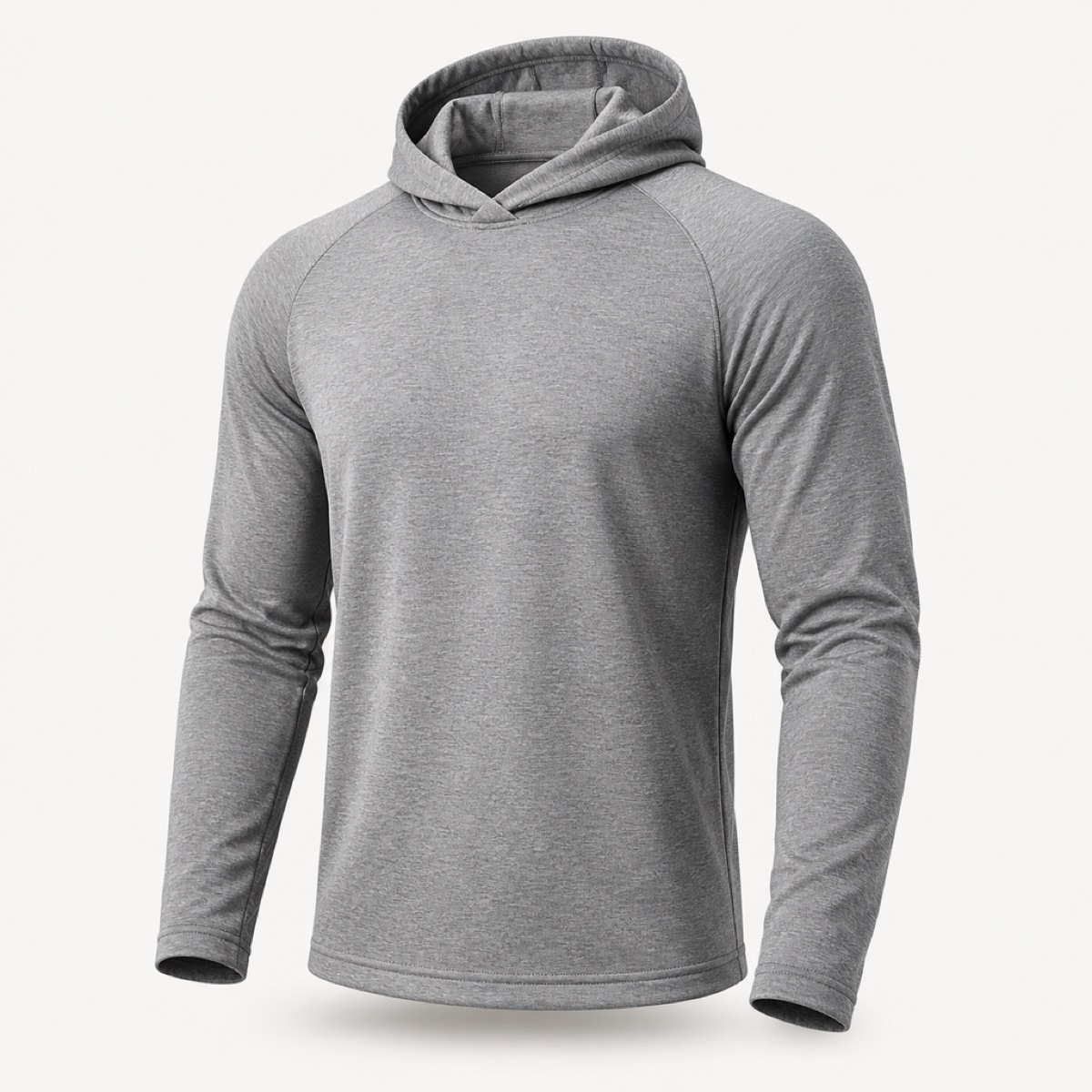 Grey marl hooded long-sleeve training top with raglan sleeves and thumbhole cuffs