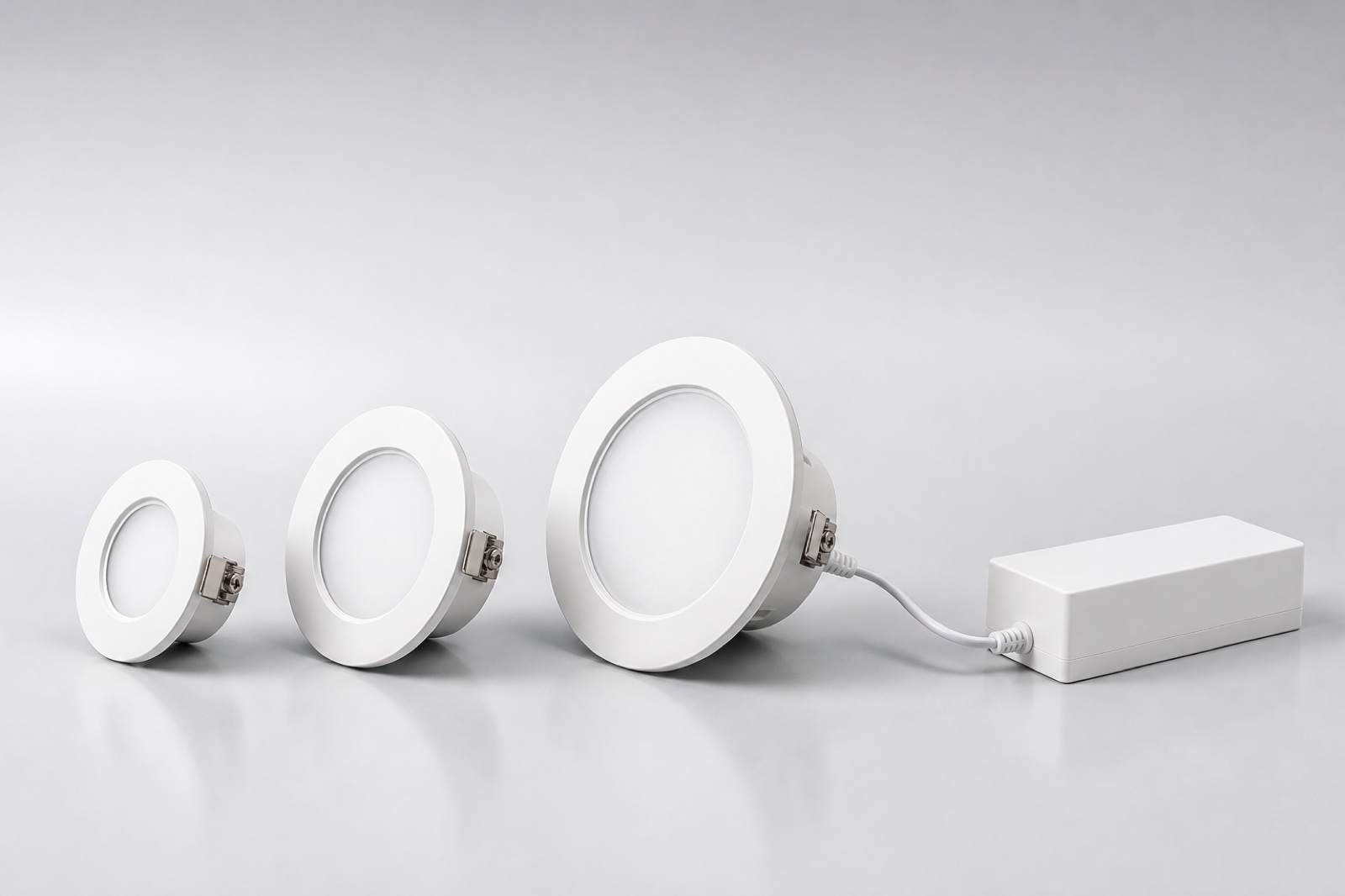 Recessed emergency downlights with battery pack