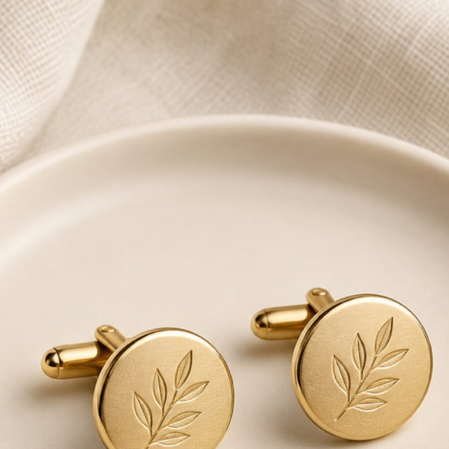 Leaf-Engraved Cufflinks - Detail A